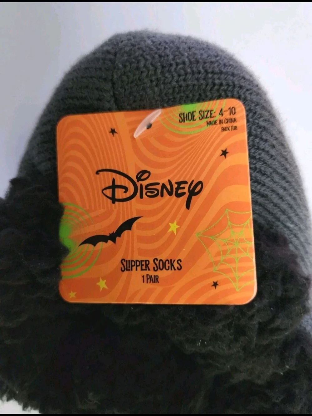Disney Gray and Black Mickey Mouse Fuzzy Cuff Slipper Socks